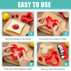 20Pcs Sandwich Cutter and Sealer Set for Kids, Decruster Maker Holiday Heart Cookie Cutters Fruit Vegetable Shapes Boys & Girls Bento Lunch Box with Mickey Mouse Dinosaur Star, etc