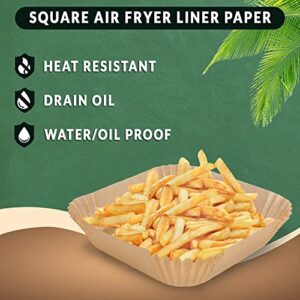 Suhsai Square Air Fryer Liners, 100 pcs reusable Parchment Paper Liners for Airfryer, Microwave Oven, 6.3-Inch baking sheet, Oil-Proof, greaseproof, Disposable Baking Paper, airfryer paper liners