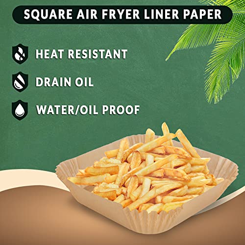 Suhsai Square Air Fryer Liners, 100 pcs reusable Parchment Paper Liners for Airfryer, Microwave Oven, 6.3-Inch baking sheet, Oil-Proof, greaseproof, Disposable Baking Paper, airfryer paper liners