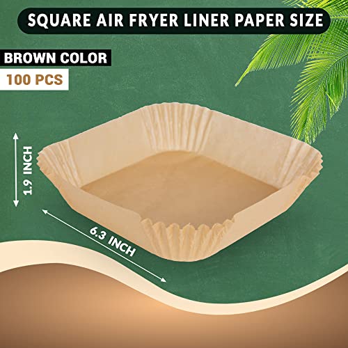 Suhsai Square Air Fryer Liners, 100 pcs reusable Parchment Paper Liners for Airfryer, Microwave Oven, 6.3-Inch baking sheet, Oil-Proof, greaseproof, Disposable Baking Paper, airfryer paper liners