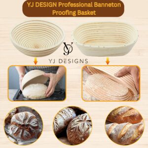 YJ DESIGNS 10 Pieces Banneton Bread Proofing Basket Set of 2-10" Round & 9.6" Oval - Sourdough Bread Baking Supplies - Bread Making Tools and Supplies - Sourdough Starter Kit - Bread Proofer