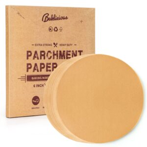 baklicious 250pcs 6 inch parchment paper rounds, non stick round parchment paper, baking parchment circles for cake baking, patty separating, tortilla wrapping