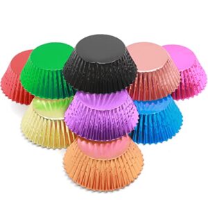 qiqee 500pcs foil cupcake liners for baking standard size thick ＆ sturdy oil resistance, 10 color baking cups muffin liners paper(standard size 2inch bottom)