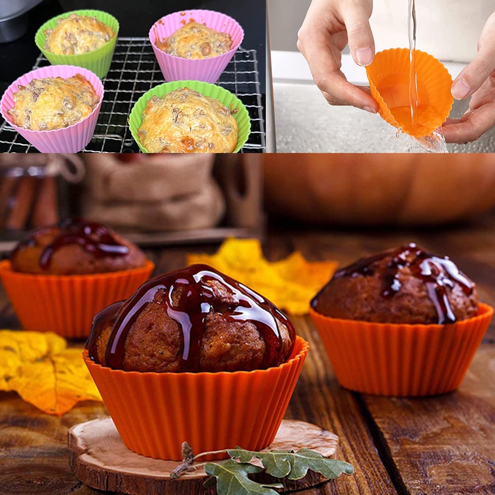Pharamat Extra Large Silicone Cupcake Baking Cups 12 Pack, 3.54 Inch Non Stick Cupcake and Muffin Liners, Reusable Jumbo Silicone Baking Cups Easy to Clean, Perfect for Cupcake, Muffin, Mousse