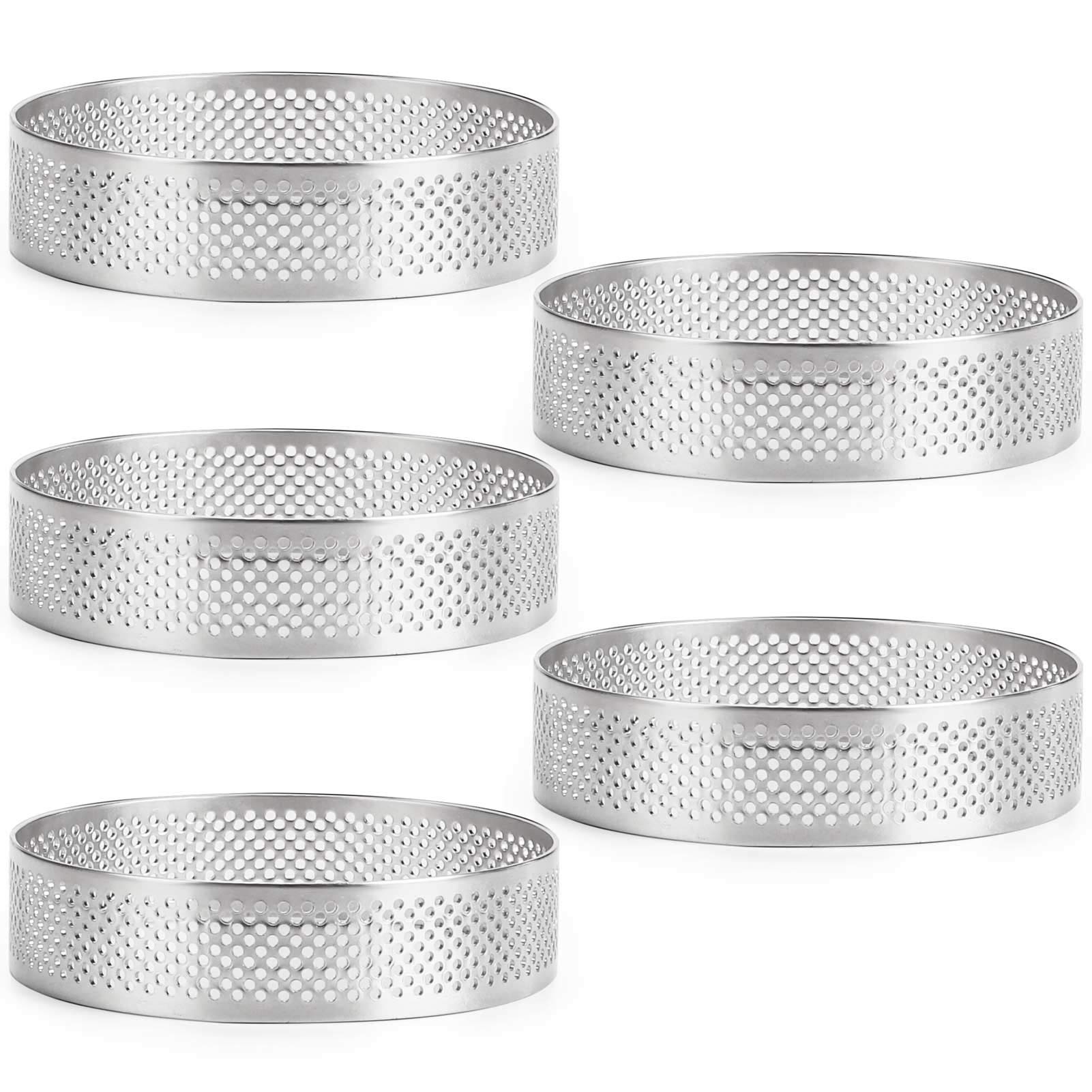 FANGSUN Tart Ring, Perforated Tart Rings for Baking, Stainless Steel Nonstick Round Cake Ring, Metal Pastry Mold for French Dessert, Small Fruit Tarte Crust, Circle Tartlet, 3 Inch, Gift Package