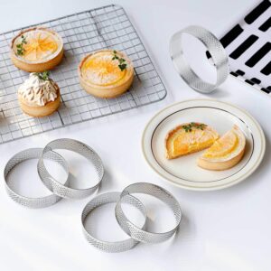 FANGSUN Tart Ring, Perforated Tart Rings for Baking, Stainless Steel Nonstick Round Cake Ring, Metal Pastry Mold for French Dessert, Small Fruit Tarte Crust, Circle Tartlet, 3 Inch, Gift Package