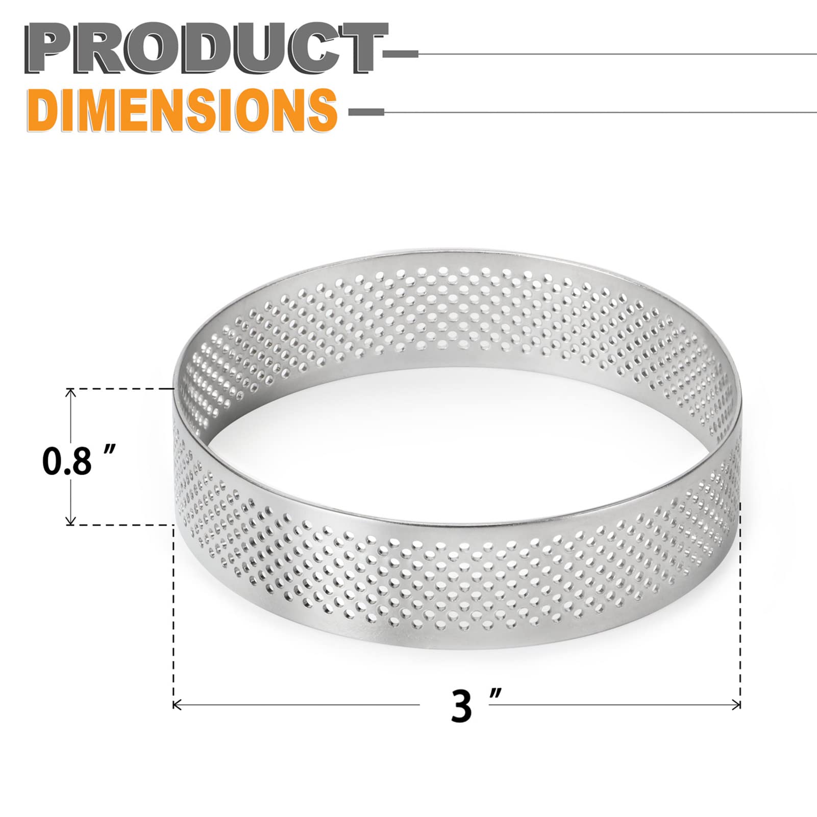 FANGSUN Tart Ring, Perforated Tart Rings for Baking, Stainless Steel Nonstick Round Cake Ring, Metal Pastry Mold for French Dessert, Small Fruit Tarte Crust, Circle Tartlet, 3 Inch, Gift Package