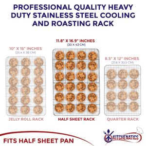 KITCHENATICS Half Sheet Cooling Rack for Cooking & Baking, Stainless Steel Baking Rack & Wire Rack, Bacon Grill Rack for Oven, Heavy-Duty Wire Cookie Cooling Rack fits Half Sheet Pan, 11.8" x 16.9" IN