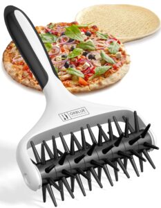 orblue pizza dough docker pastry roller with spikes, pizza docking tool for home & commercial kitchen - pizza making accessories that prevent dough from blistering, black