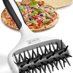 Orblue Pizza Dough Docker Pastry Roller with Spikes, Pizza Docking Tool for Home & Commercial Kitchen - Pizza Making Accessories that Prevent Dough from Blistering, Black