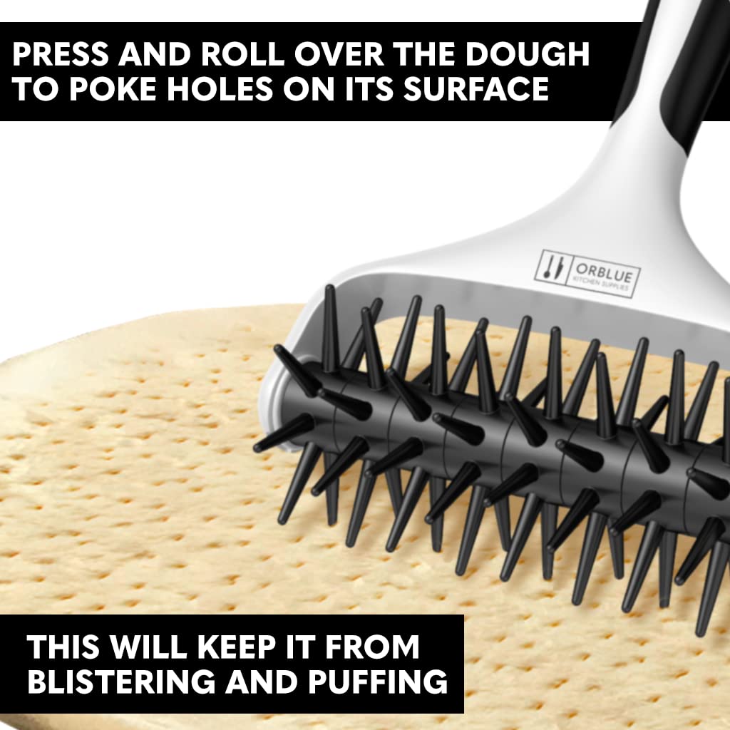 Orblue Pizza Dough Docker Pastry Roller with Spikes, Pizza Docking Tool for Home & Commercial Kitchen - Pizza Making Accessories that Prevent Dough from Blistering, Black