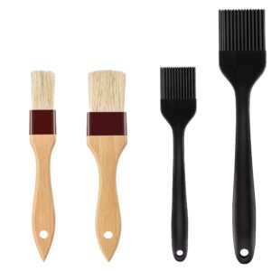 anlizy pastry brush for cooking and baking- 4 pack silicone basting brush and food brushes with boar bristles and hardwood handle set for kitchen, grilling and spreading oil, butter, bbq sauce (black)