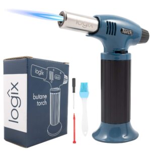 logix 20910 butane torch, cooking torch, torch for creme brulee, refillable, 9.6 oz, blue steel