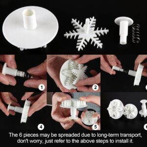 ilauke 6PCS Snowflake Cookie Cutters Decorating Fondant Embossing Tool Christmas Cookie Cutters Snowflake Plunger Cake Cutter