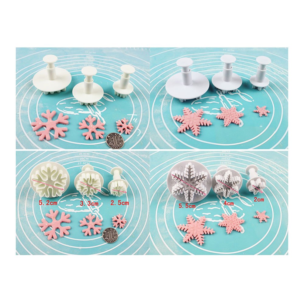 ilauke 6PCS Snowflake Cookie Cutters Decorating Fondant Embossing Tool Christmas Cookie Cutters Snowflake Plunger Cake Cutter