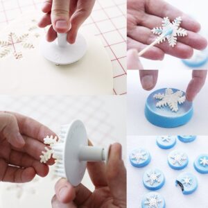 ilauke 6PCS Snowflake Cookie Cutters Decorating Fondant Embossing Tool Christmas Cookie Cutters Snowflake Plunger Cake Cutter