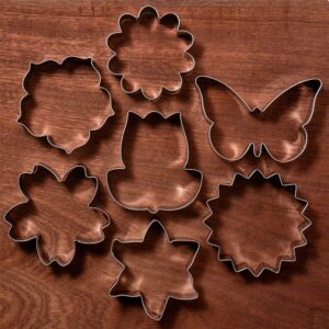 LILIAO Flowers Cookie Cutter Set - 7 Piece - Lily, Daisy, Sunflower, Cherry Blossoms, Tulip, Kapok Flowers and Butterfly Biscuit Fondant Cutters - Stainless Steel
