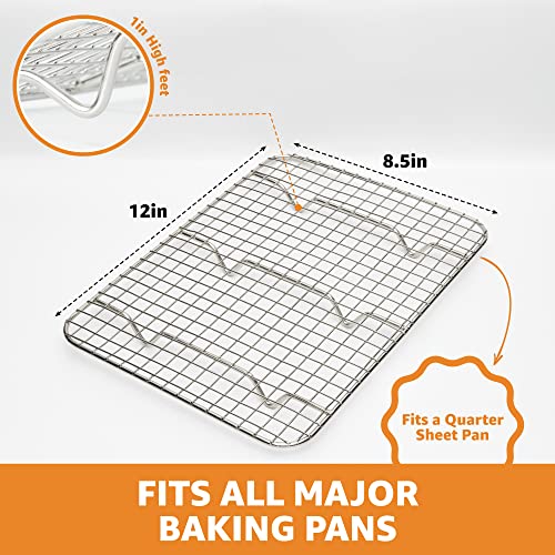 Priority Chef 18/8 Stainless Steel Cooling Rack, Heavy Duty Baking Rack For Oven Cooking, Fits Quarter Sheet Pan, Wire Rack For Cooking, Bacon, Cookie Cooling Rack, 8.5" x 12"