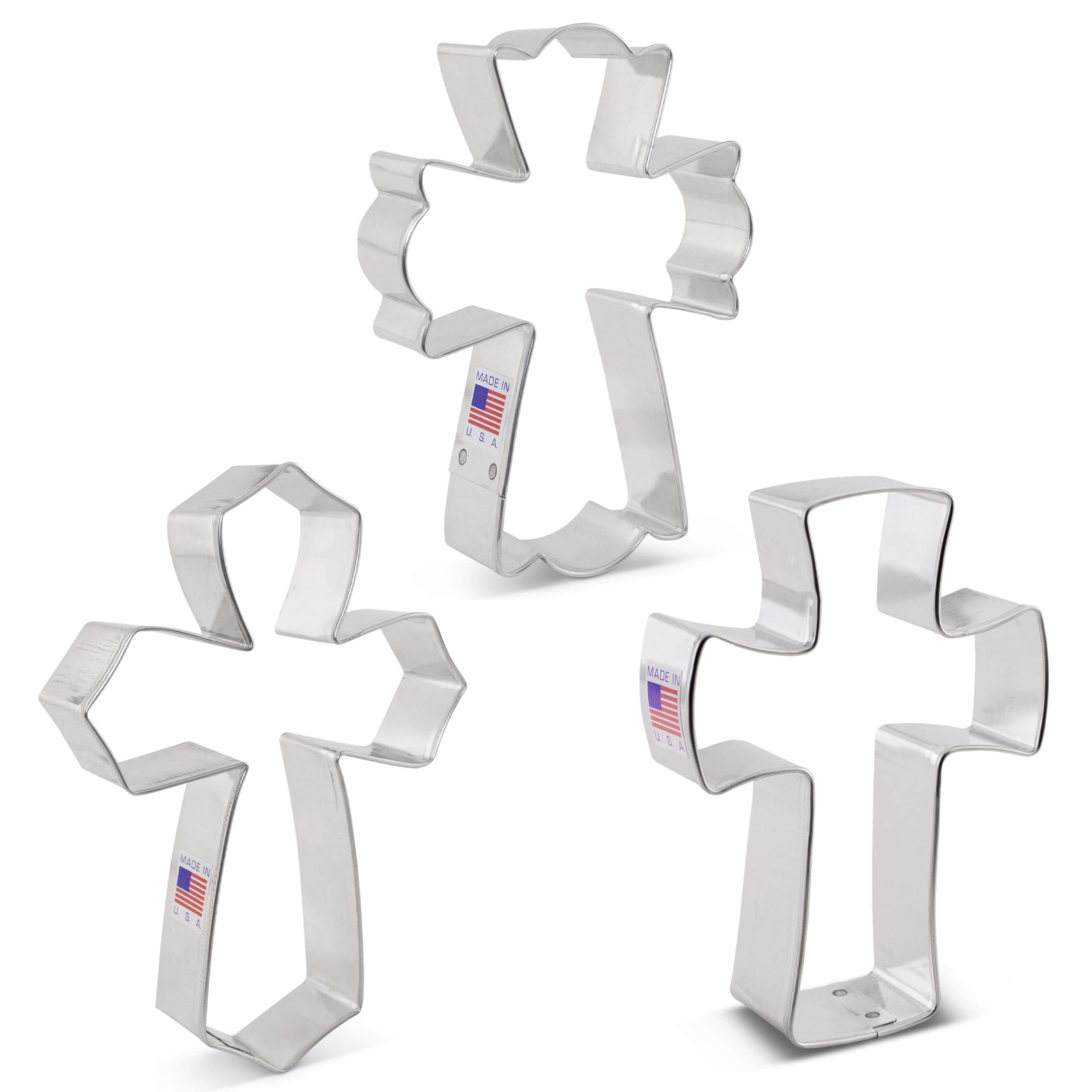 Cross Cookie Cutters 3-Pc. Set Made in USA by Ann Clark, Holy Cross, Extra Large Cross, Fancy Cross