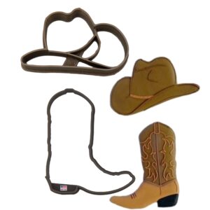 cowboy cookie cutters wild west country cowboy cowgirl boot and rustic western rodeo hat cookie cutters made in america (2 pack)
