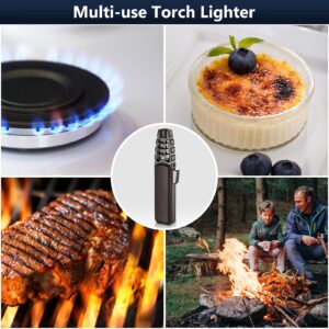 Butane Torch Lighter, Refillable Kitchen Cooking Torch Windproof Adjustable Flame Solar Beam Torch HARYGATE Blow Torch with Safety Lock for Baking Creme Brulee HGT-588(Butane Gas Not Included) (Brown)