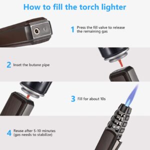 Butane Torch Lighter, Refillable Kitchen Cooking Torch Windproof Adjustable Flame Solar Beam Torch HARYGATE Blow Torch with Safety Lock for Baking Creme Brulee HGT-588(Butane Gas Not Included) (Brown)