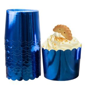 blue baking cups cupcake liners, 50pcs paper baking cups muffin liners greaseproof disposable bulk cupcake wrappers, 6 oz standard muffin for father's day decor retirement graduation parties