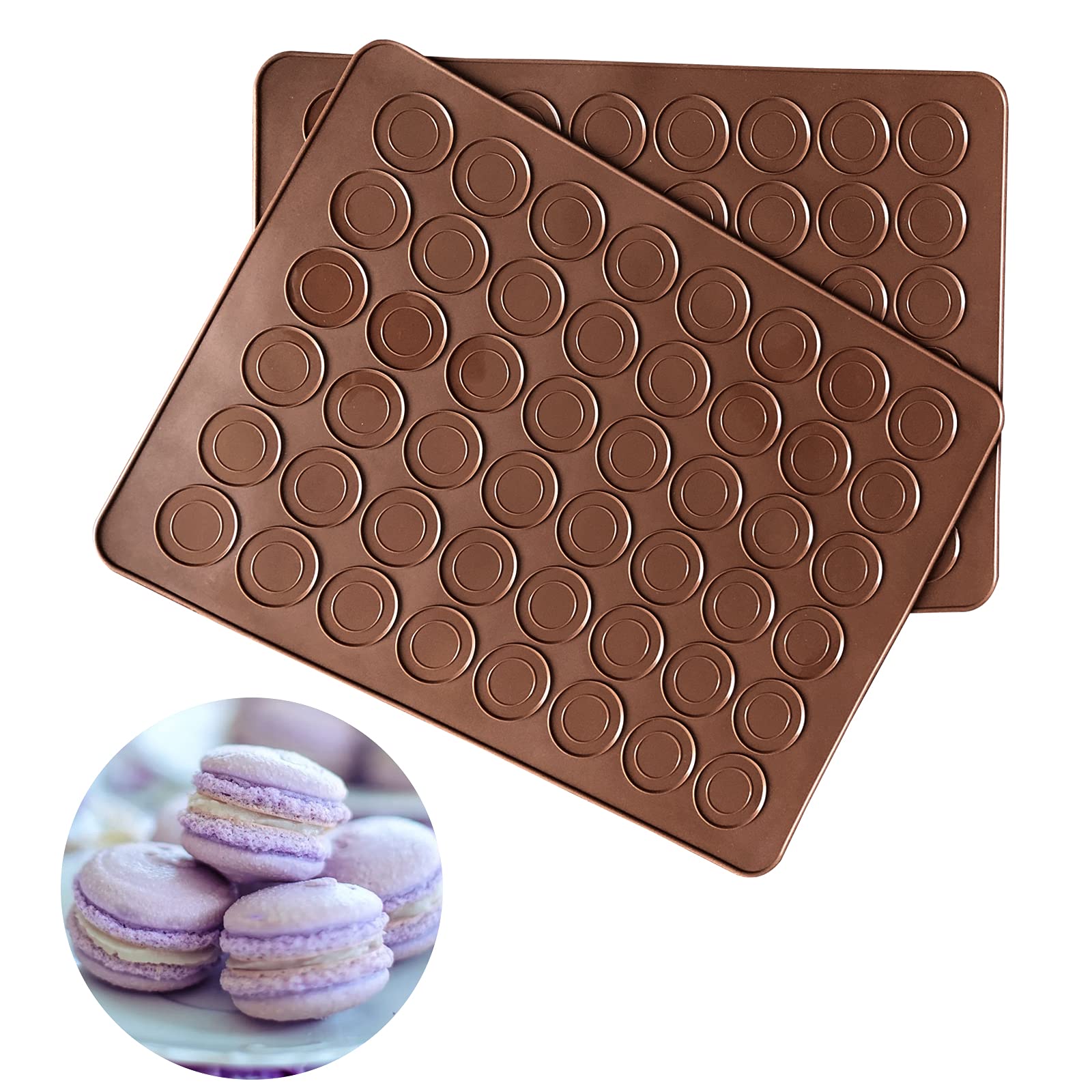 Akingshop Silicone Macaron Baking Mats, 2 Non-Stick Silicone Baking Mats, Food Safe Baking Mat, Great For Macaron, Cookies, Bread, Pastry, Dessert (2Pcs 48Capavity)