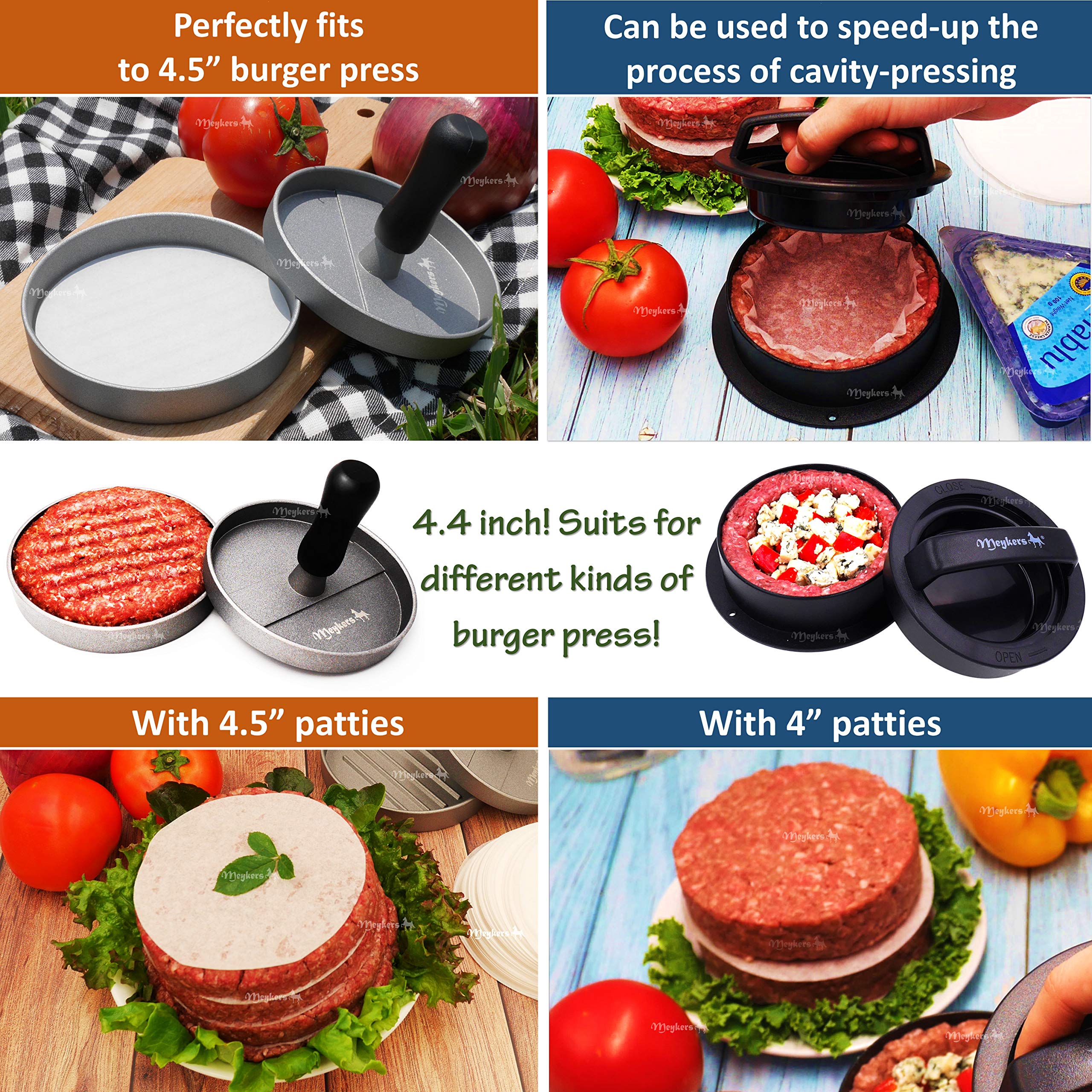 Meykers Patty Paper Sheets for 4/4.5 Inch Burger Press | 500 pcs Round | Hamburger Maker Non-Stick Heat Resistant Circle Wax Parchment Paper liege waffle keto chaffle Cookie Cake Bake