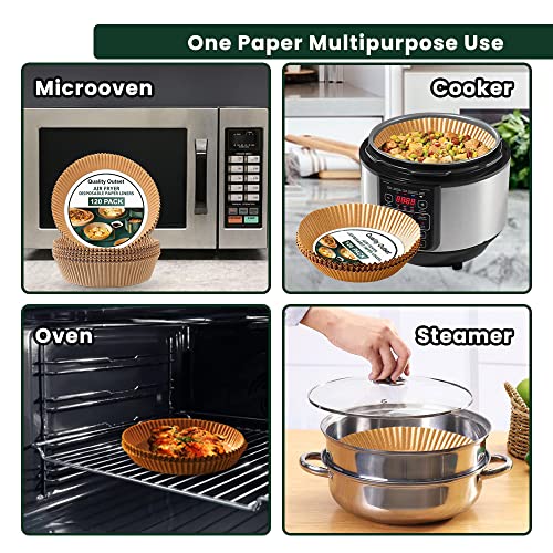 QualityOutset - 120pcs 6.3Inch Air Fryer Disposable Paper Liner, Non-stick Liners, Food Grade Air Fryer Parchment Paper for Baking, Roasting, Microwave, Oil and Water proof, Oven Accessories