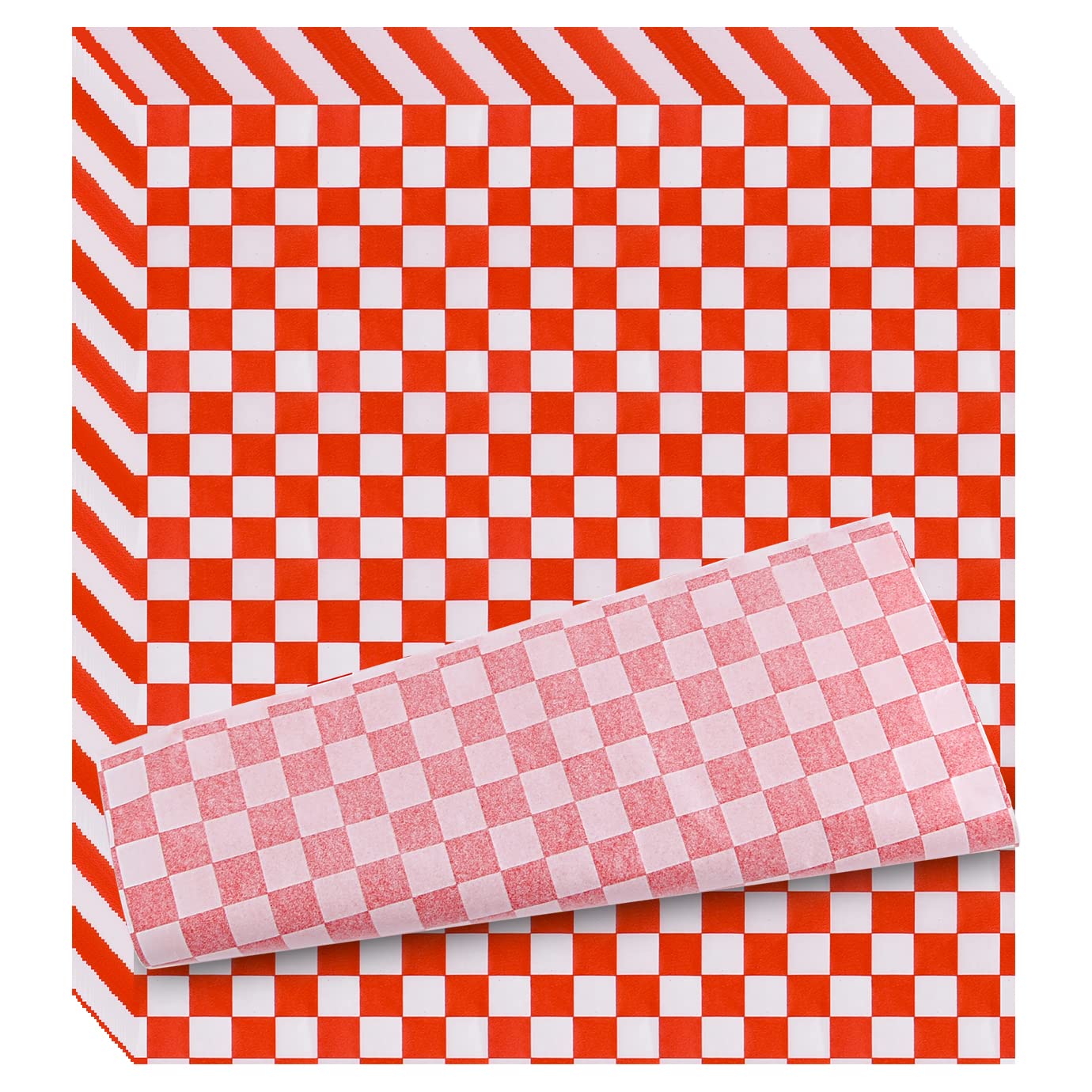 WXJ13 100 Sheets Checkered Dry Waxed Deli Paper Sheets Red and White Paper Sandwich Paper Liners for Plastic Food Basket Cooking Wax Paper for Wrapping Bread and Sandwiches (11x 10.2 Inch)