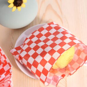 WXJ13 100 Sheets Checkered Dry Waxed Deli Paper Sheets Red and White Paper Sandwich Paper Liners for Plastic Food Basket Cooking Wax Paper for Wrapping Bread and Sandwiches (11x 10.2 Inch)