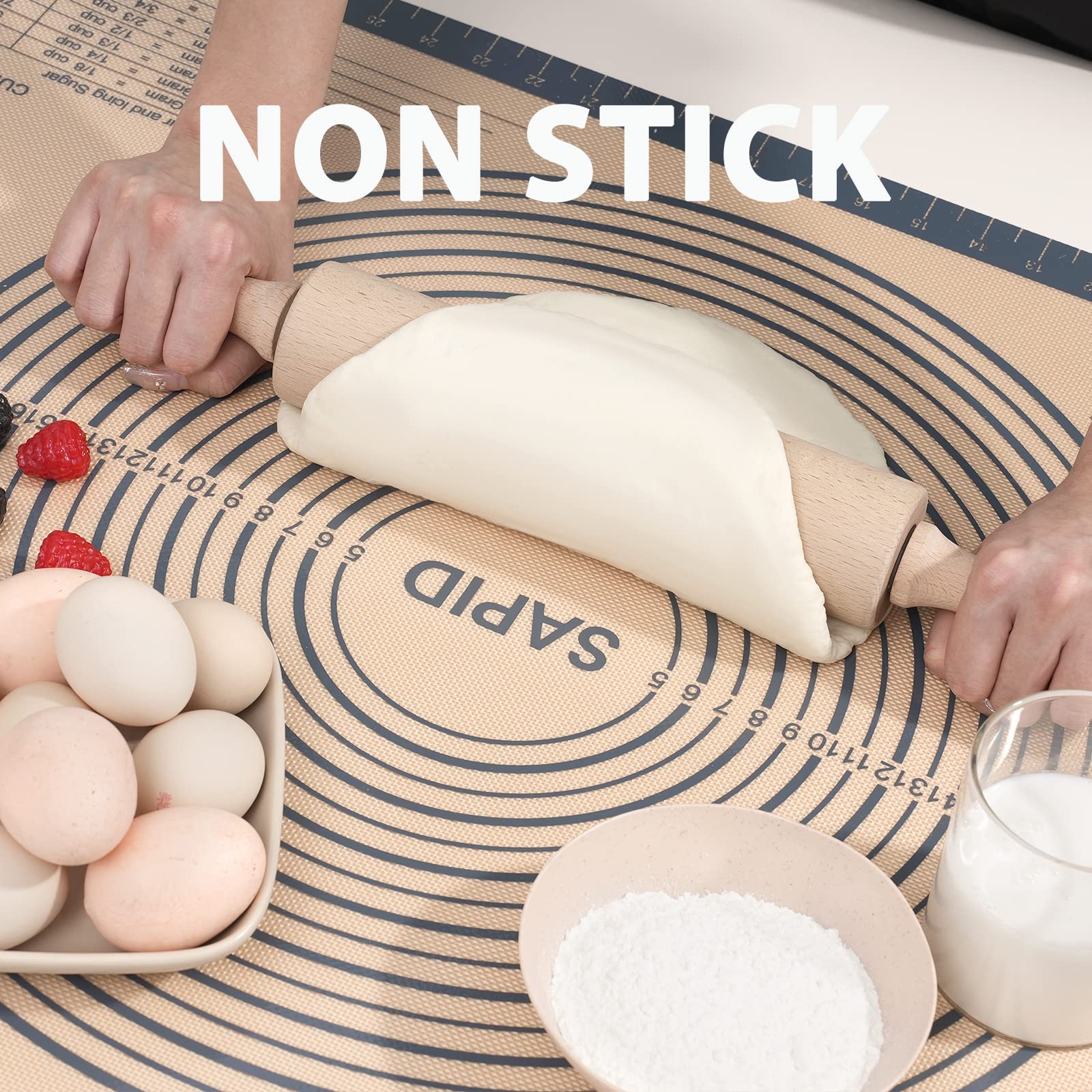 Sapid Extra Thick Silicone Pastry Mat Non-slip with Measurements for Non-stick Silicone Baking Mat Extra Large, Dough Rolling, Pie Crust, Kneading Mats, Countertop, Placement Mats (20" x 28",Gray)