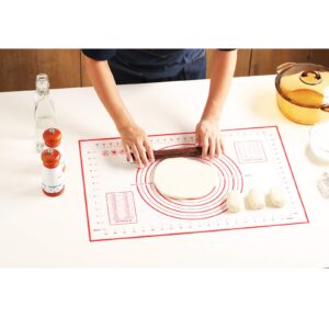 BESORICH Silicone Baking Mat 100% Non-Slip with Measurement Counter Mats, Dough Rolling Mat, Pie Crust Mat 16 x 24 Inches - Red