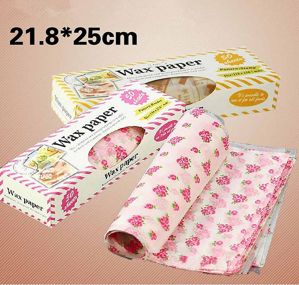 Wax Paper,Food Picnic Paper,50 sheets Grease Proof Paper,Waterproof Dry Hamburger Paper Liners Wrapping Tissue for Plastic Food Basket By Meleg Otthon(floral pattern)