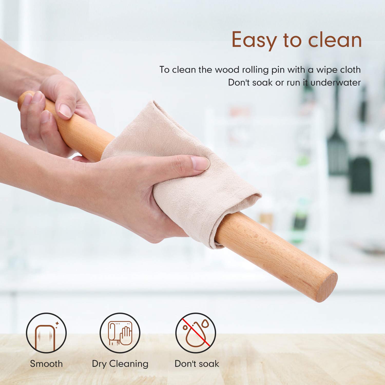 Wood French Rolling Pin for Baking, QUELLANCE Wooden Dough Roller with Silicone Baking Mat, Beech Wood Rolling Pins for Baking Dough, Pizza, Pie, Pastries, Pasta and Cookies,Red Pastry Mat