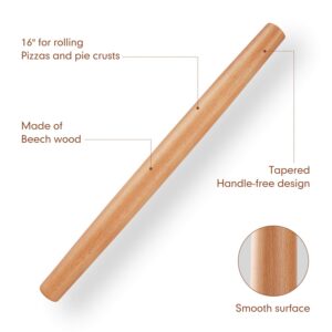 Wood French Rolling Pin for Baking, QUELLANCE Wooden Dough Roller with Silicone Baking Mat, Beech Wood Rolling Pins for Baking Dough, Pizza, Pie, Pastries, Pasta and Cookies,Red Pastry Mat