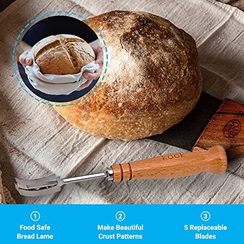 VALUETRA - (Set of 2) - 9 Inch Banneton Bread Proofing Basket Round with Liner Cloth - Set of 2 + Metal Scraper, Plastic Scraper, Premium Bread Lame with 5 Blades and case, Baking Bowl for Sourdough