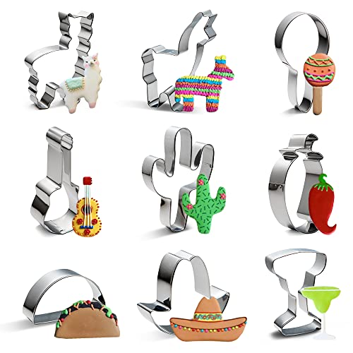 Cinco de Mayo/Mexican Fiesta Pinata Cookie Cutters Stainless Steel Cake Tool DIY Pastry Decorating (9pcs)