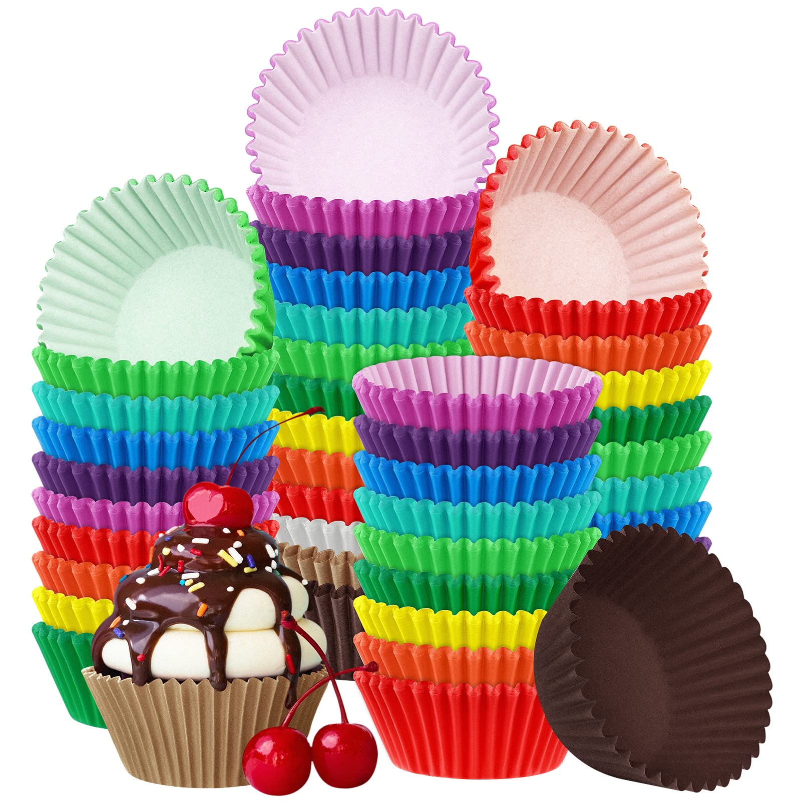 Ruisita 1200 Pieces Mini Cupcake Liners 1.25 Inch Paper Baking Cups Muffin Liners Cupcake Wrappers Creaseproof Muffin Cups for Weddings, Birthdays, Baby Showers, Assorted Colors