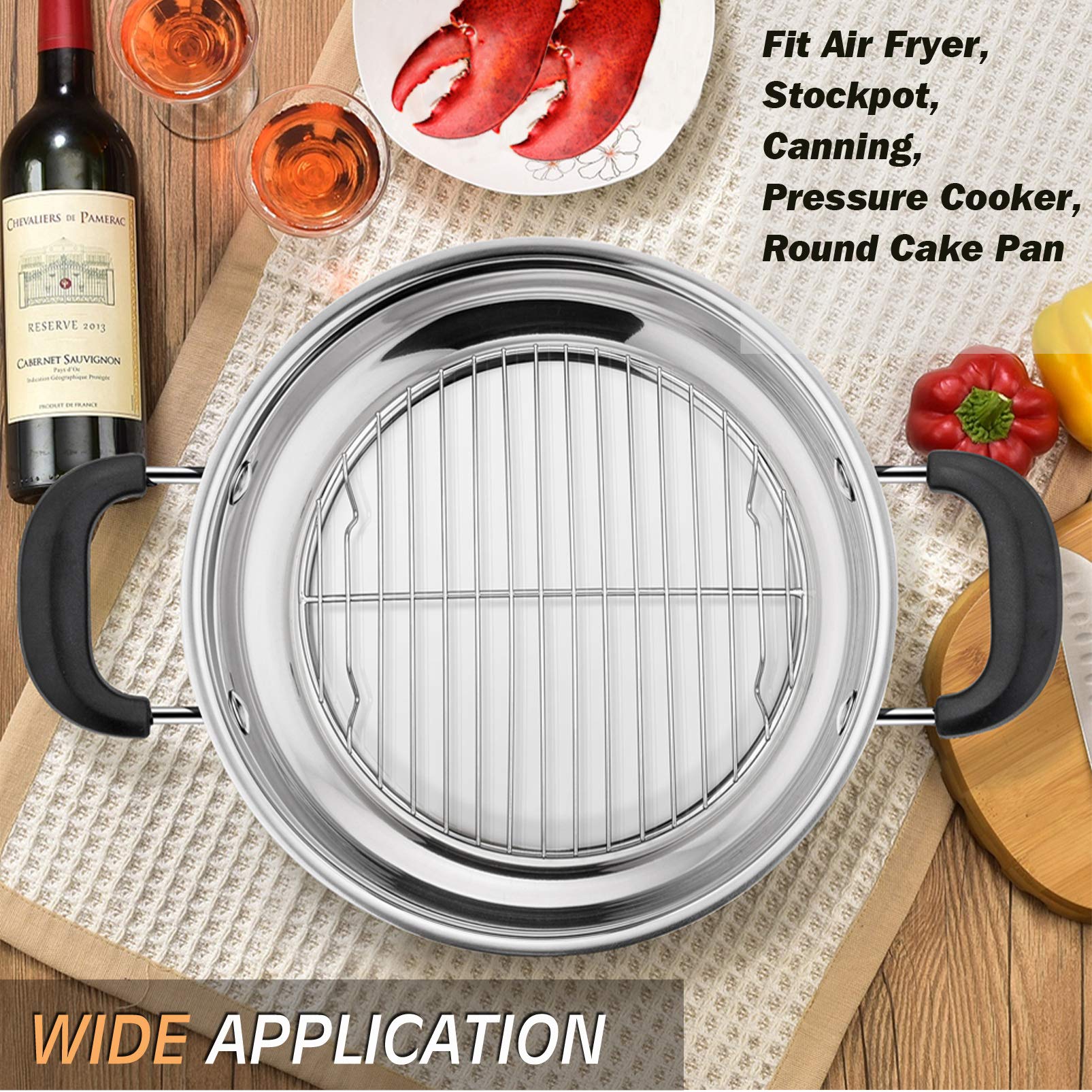 P&P CHEF Cooking Rack Round, 9-Inch Stainless Steel Round Rack for Cooking Cooling Steaming Baking, Fit Air Fryer Pot Pressure Cooker, 2 PACK -Oven & Dishwasher Safe