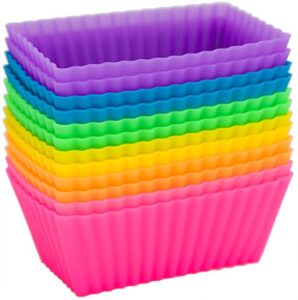 rectangle silicone molds cupcake baking cups (12-pack) – premium 100% pure platinum silicone makes these sturdy but flexible cupcake liners easy to use, release, and clean – by pantry elements