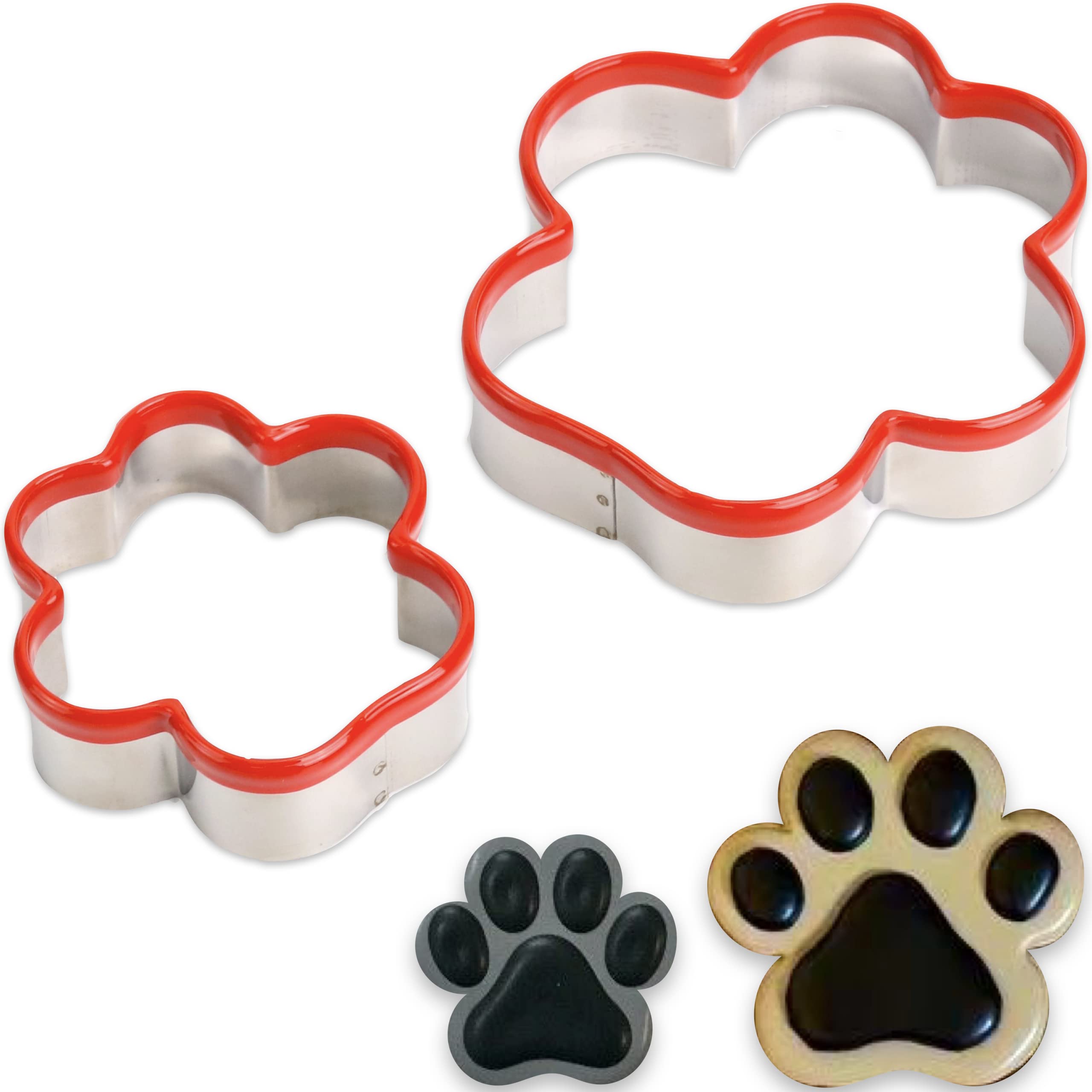 2Pcs Dog Paw Cookie Cutters, Dog Cookie Cutters, Dog Treats Cookie Cutter, Homemade Dog Biscuit Treats Cutters, Coated with Soft PVC for Protection, 4.1" 3''