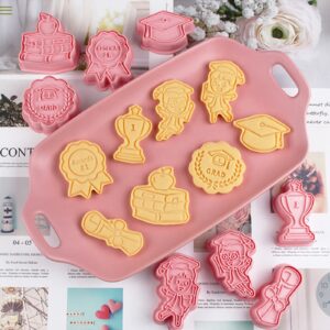 Graduation Cookie Cutters Set, 8 Pcs Cookie Cutter with Plunger Stamps, Cute Cookie Cutters for DIY Biscuit Snacks Cheese Baking