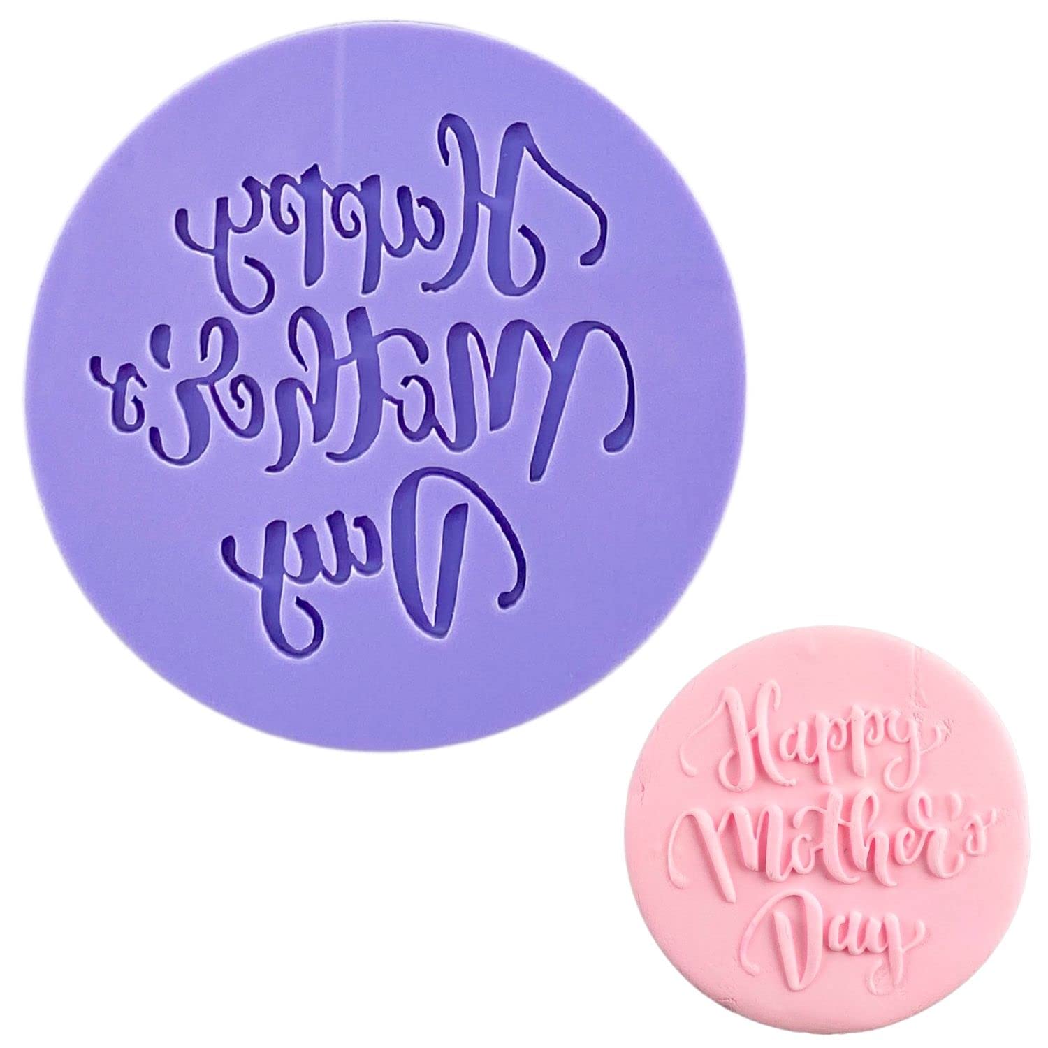 Crethinkaty Mother's Day Fondant Embosser "Happy Mother's Day" Shape 3D Raised Design Cookie Stamp for Baking Cookies,Decorating Cake/Sugar Paste/Cupcake