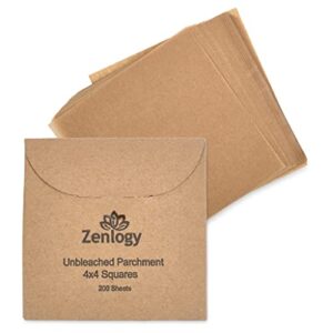 zenlogy 4x4 small parchment paper squares (200 sheets) - unbleached, non-stick, pre-cut parchment paper - ideal for candy wrappers, liner paper, freezing and storing, separating, and diamond painting