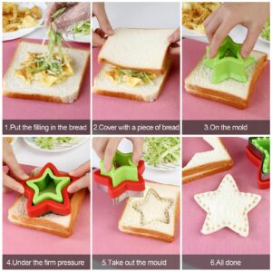 Sandwich Cutter and Sealer,Round Heart Star 3Pcs Shapes Sandwich Decruster Press Mold+8pcs Stainless Steel Mini Vegetable Cookie Cutters,Bread Sandwich Decruster Pancake Maker DIY for Kids Bento