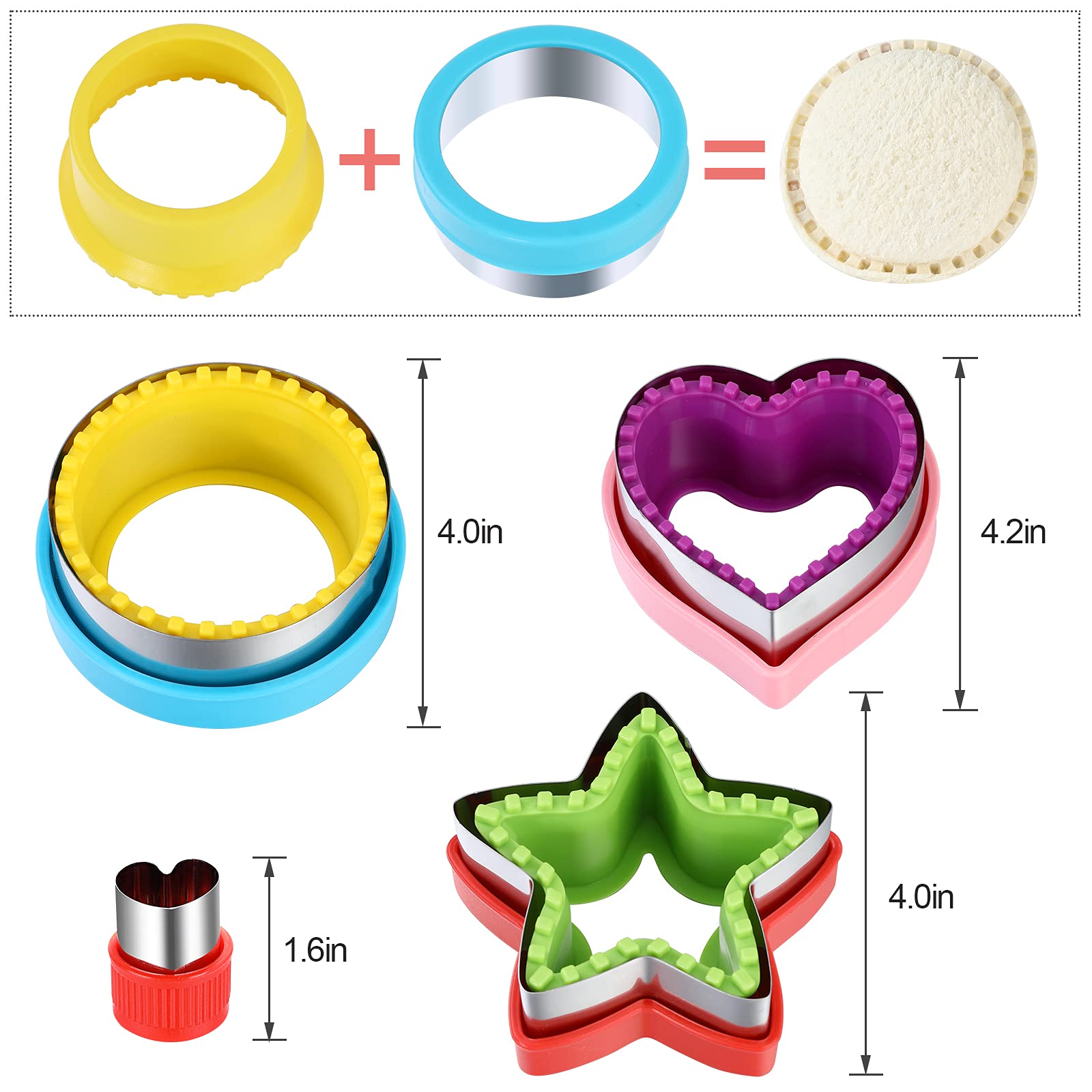 Sandwich Cutter and Sealer,Round Heart Star 3Pcs Shapes Sandwich Decruster Press Mold+8pcs Stainless Steel Mini Vegetable Cookie Cutters,Bread Sandwich Decruster Pancake Maker DIY for Kids Bento