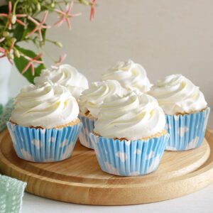 300 count Cloud Blue Cupcake Liners White Light Blue Cupcake Wrappers Paper Blue Muffin Cups Birthday Theme Party Baking Cups Baby Shower Decor Could Baking Wrapping and Packaging for Party Supplies