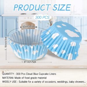 300 count Cloud Blue Cupcake Liners White Light Blue Cupcake Wrappers Paper Blue Muffin Cups Birthday Theme Party Baking Cups Baby Shower Decor Could Baking Wrapping and Packaging for Party Supplies